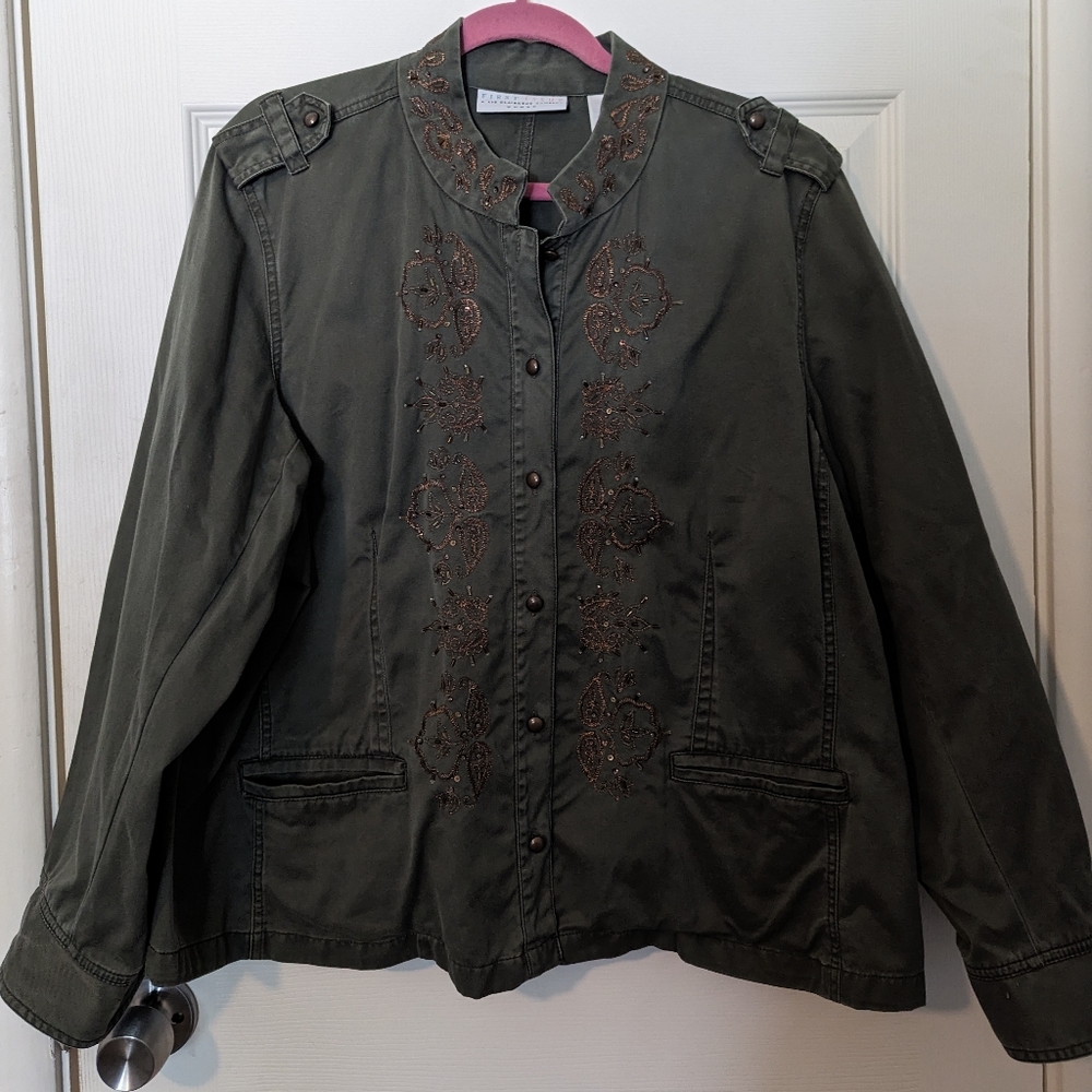 Women's Army Green Beaded Jacket Size 3X